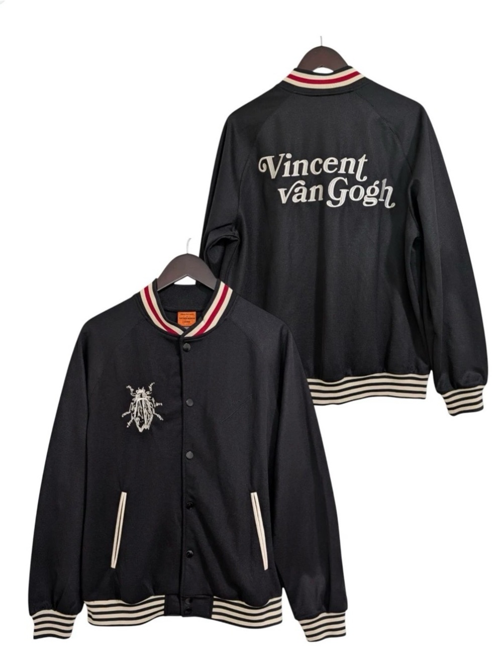Vincent van Gogh Black Varsity Bomber Jacket with Contrast Trim